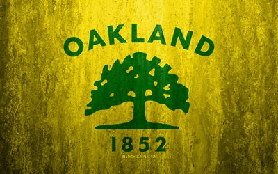 Bandiera di Oakland, in California, 4k, pietra, sfondo, Americano, citt&#224;, grunge, bandiera, Oakland, USA, arte, texture, le bandiere delle citt&#224; americane
