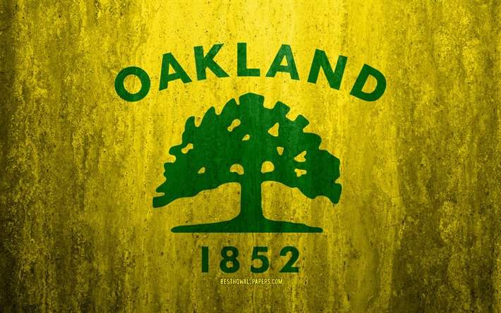 flagge von oakland, kalifornien, 4k, stein, hintergrund, amerikanische stadt, grunge flag, oakland, usa, fahne, grunge, kunst, textur, flaggen der amerikanischen st&#228;dte