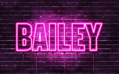 bailey, 4k, tapeten, die mit namen, weibliche namen, bailey name, lila, neon-leuchten, die horizontale text -, bild-namen mit bailey