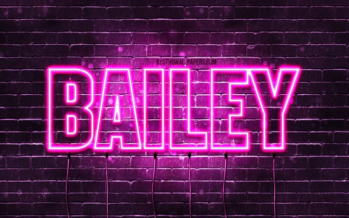 Bailey, 4k, sfondi per il desktop con i nomi, nomi di donna, Bailey nome, viola neon, orizzontale del testo, dell&#39;immagine con nome Bailey