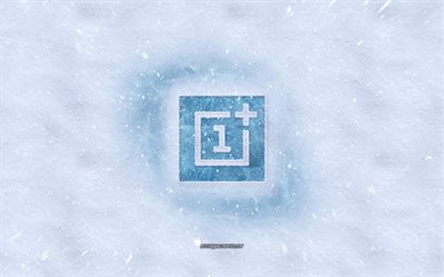 OnePlus logo, hiver les concepts, la texture de la neige, la neige fond, OnePlus embl&#232;me, l&#39;hiver de l&#39;art, OnePlus