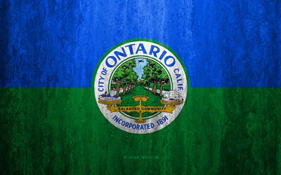 Flag of Ontario, California, 4k, stone background, American city, grunge flag, Ontario, USA, Ontario flag, grunge art, stone texture, flags of american cities