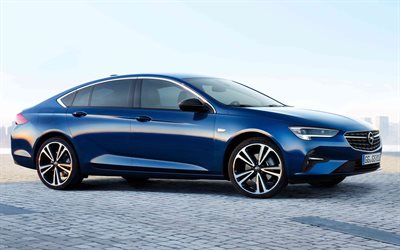 Opel Insignia Grand Sport, 2020, exterior, front view, blue sedan, new blue Insignia, German cars, Opel