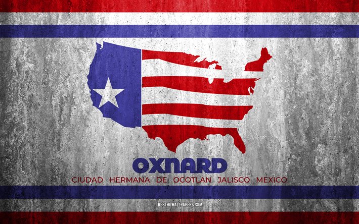 Bandeira de Oxnard, Calif&#243;rnia, 4k, pedra de fundo, Cidade americana, grunge bandeira, Oxnard, EUA, Oxnard bandeira, grunge arte, textura de pedra, bandeiras de cidades norte-americanas