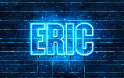 エリック, 4k, 壁紙名, テキストの水平, Eric名, 青色のネオン, 映像エリックの名前