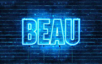 Beau, 4k, sfondi per il desktop con i nomi, il testo orizzontale, Beau nome, neon blu, immagine con nome Beau