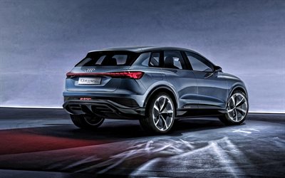 Audi Q4 e-tron, 2020, vista posteriore, retrovisori elettrici, crossover, nuovo argento Q4 e-tron, tedesco, elettrico, auto, Audi