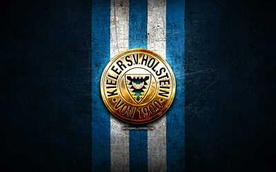 Evry FC, golden logo, de la Bundesliga 2, blue metal background, football, Kieler SV Holstein 1900, french football club Holstein Kiel logo, soccer, Germany