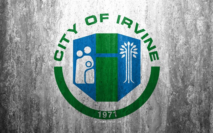 Flag of Irvine, California, 4k, stone background, American city, grunge flag, Irvine, USA, Irvine flag, grunge art, stone texture, flags of american cities