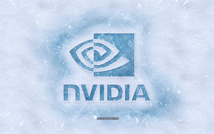 Nvidia logo, winter concepts, snow texture, snow background, Nvidia emblem, winter art, Nvidia
