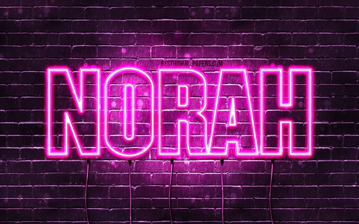 Norah, 4k, isimleri Norah adı ile, Bayan isimleri, Norah adı, mor neon ışıkları, yatay metin, resim ile duvar kağıtları