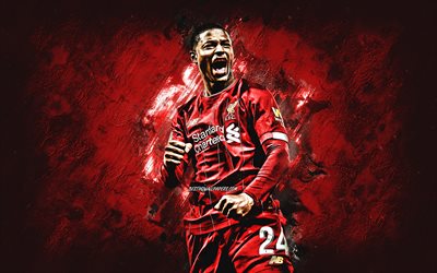 Rhian Brewster, Liverpool FC, Englanti jalkapalloilija, muotokuva, punainen kivi tausta, Premier League, jalkapallo