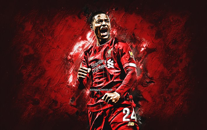 Rhian Brewster, Liverpool FC, English footballer, portrait, red stone background, Premier League, football