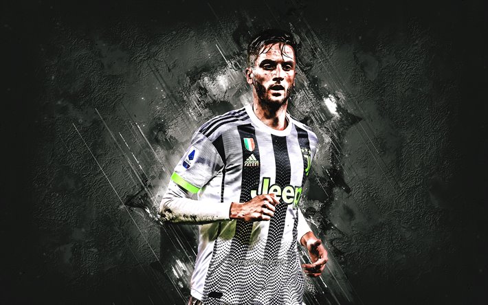 Rodrigo Bentancur, Juventus, Uruguaylı futbolcu, orta saha oyuncusu, portre, gri arka plan taş, İtalya Serie A, futbol