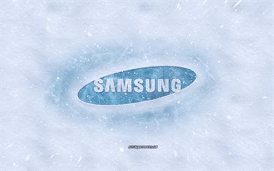 Le logo de Samsung, hiver les concepts, la texture de la neige, la neige fond, Samsung, embl&#232;me de l&#39;hiver de l&#39;art