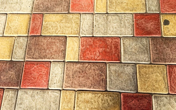 coloridas piedras de pavimentaci&#243;n, 4k, colorida pasarela, texturas de piedra, piedras de colores, pasarela, adoquines texturas
