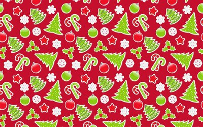 クリスマスツリーのパターン, 4k, クリスマスパターン, クリスマスの装飾, クリスマスのパターン, クリスマスツリーの背景