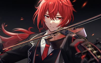 Diluc with violin, Genshin Impact, protagonists, manga, Diluc Genshin, artwork, Diluc Genshin Impact