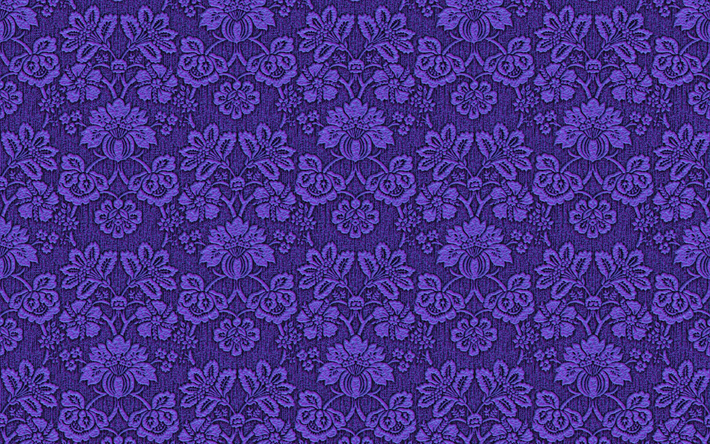 Violetti vintage Tausta, 4k, kukka 3D kuvioita, Kukkakoristeet, vintage kukkakuvio, Tausta koristeineen, 3D-tekstuurit, kukkakuviot, violet backgrounds