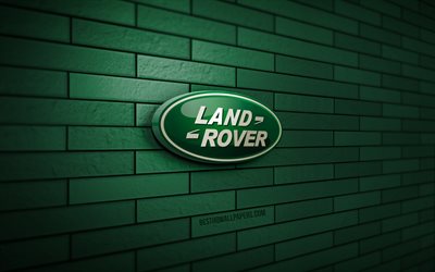 Logo Land Rover 3D, 4K, mur de briques vertes, créatif, marques de voitures, logo Land Rover, art 3D, Land Rover