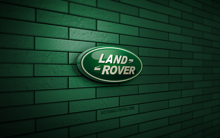 Land Rover 3D -logo, 4K, vihre&#228; tiilisein&#228;, luova, automerkit, Land Rover -logo, 3D-taide, Land Rover