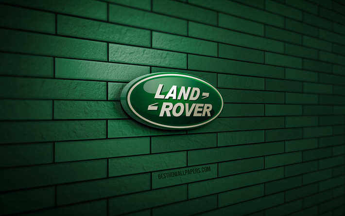 Land Rover 3D logo, 4K, green brickwall, creative, cars brands, Land Rover logo, 3D art, Land Rover