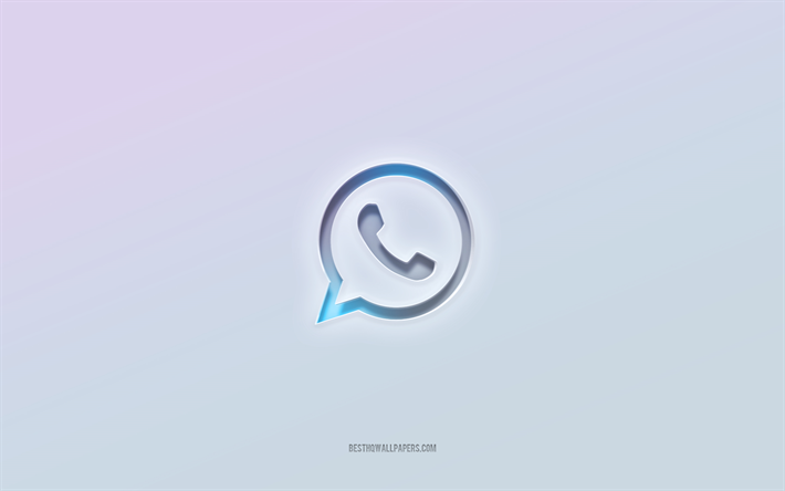 Logotipo do WhatsApp, texto cortado em 3D, fundo branco, logotipo do WhatsApp 3D, emblema do WhatsApp, WhatsApp, logotipo em relevo, emblema do WhatsApp 3D