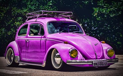 Volkswagen Beetle, 4k, auto retrò, 1968 auto, tuning, lowrider, Purple Beetle, 1968 Volkswagen Beetle, HDR, VW Beetle, Volkswagen