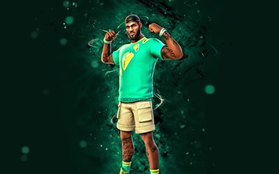 Taco Tuesday LeBron James, 4k, n&#233;ons turquoise, Fortnite Battle Royale, Personnages Fortnite, Taco Tuesday LeBron James Skin, Fortnite, Taco Tuesday LeBron James Fortnite