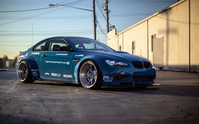 BMW M3, E92, tuning, blue BMW M3 blue, drift