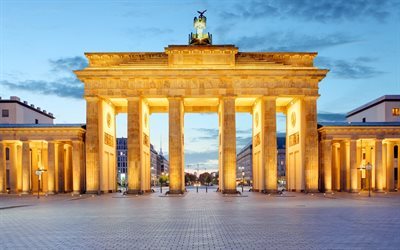 akşam, Brandenburg Kapısı, Berlin, Almanya, Berlin yerlerinden