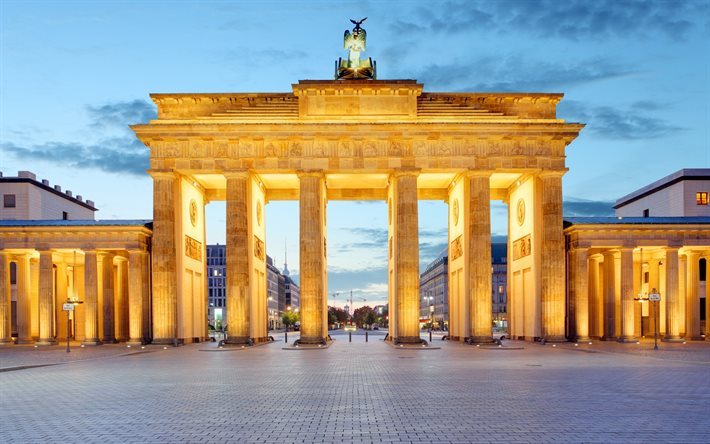 evening, Brandenburg Gate, Berlin, Germany, Berlin landmarks