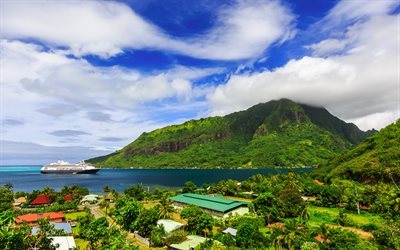 French Polynesia, sea, mountains, resort, beach, cruise ship