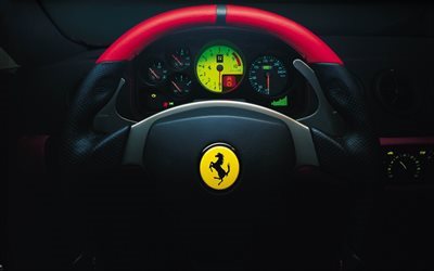 Ferrari, el volante, el tablero de mando, la cabina