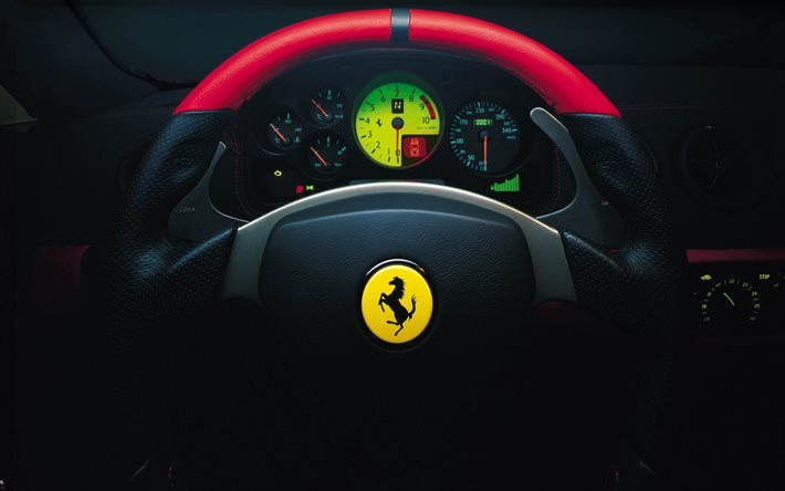 Ferrari, le volant, le tableau de bord, le cockpit