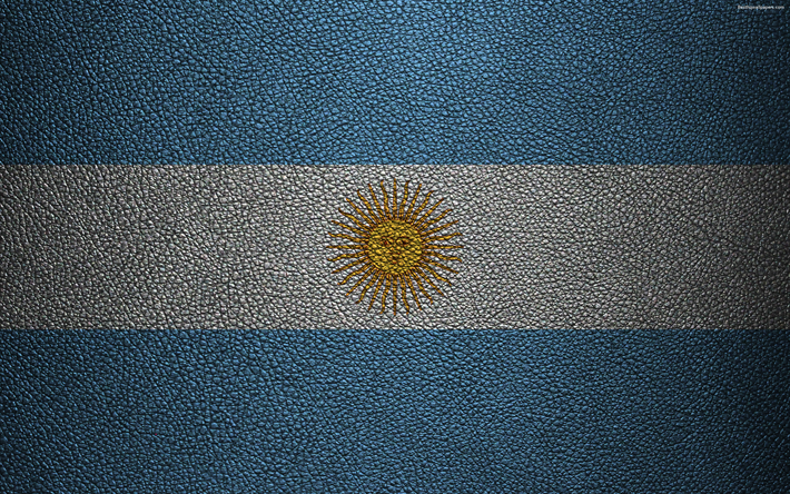 Bandeira da Argentina, 4k, textura de couro, Bandeira da argentina, Am&#233;rica Do Sul, Argentina