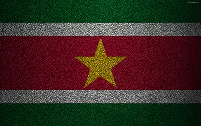 Flag of Suriname, 4K, leather texture, Surinamese flag, South America, Suriname