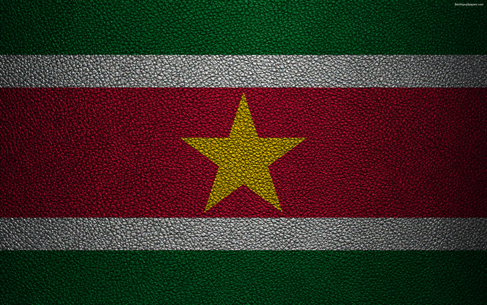Bandiera del Suriname, 4K, texture in pelle, Surinamese bandiera, Sud America, Suriname