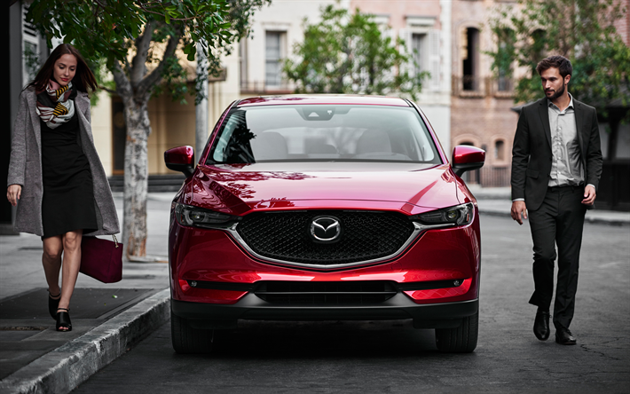 Mazda СХ-5, 2018, vue de face, 4k, rouge СХ-5, Japonais voitures, Mazda