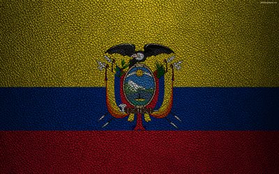 Flag of Ecuador, 4K, leather texture, Ecuadorian flag, South America, Ecuador