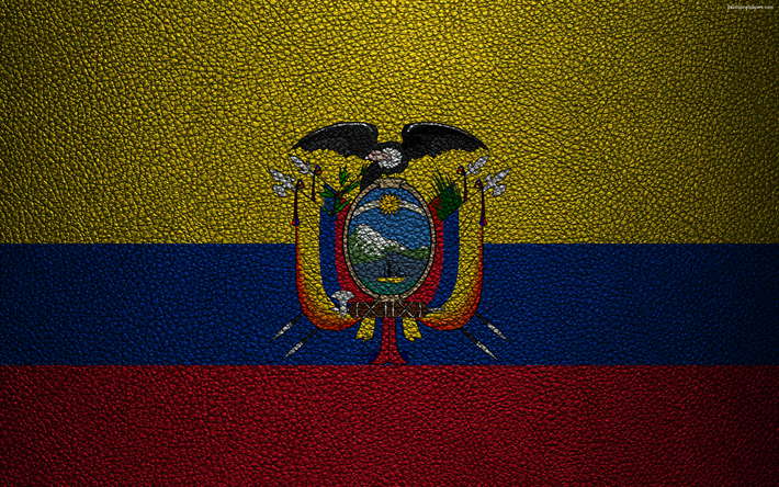 Bandeira do Equador, 4K, textura de couro, Bandeira do equador, Am&#233;rica Do Sul, Equador