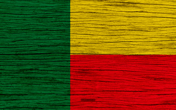 Flag of Benin, 4k, Africa, wooden texture, national symbols, Benin flag, art, Benin