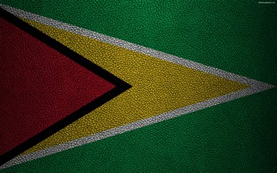 Flag of Guyana, 4k, leather texture, Guyana flag, South America, Guyana