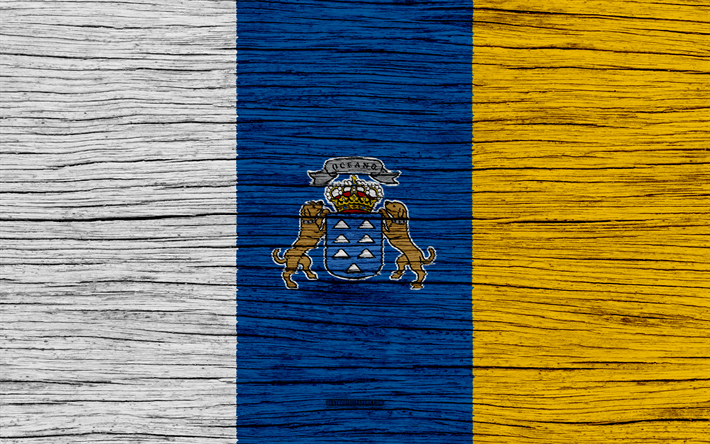 Flagga av Kanarie&#246;arna, 4k, Afrika, tr&#228;-struktur, Kanarie&#246;arna flagga, nationella symboler, Canary Islands flagga, konst, Kanarie&#246;arna