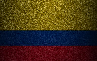 Flag of Colombia, 4K, leather texture, Colombian flag, South America, Colombia