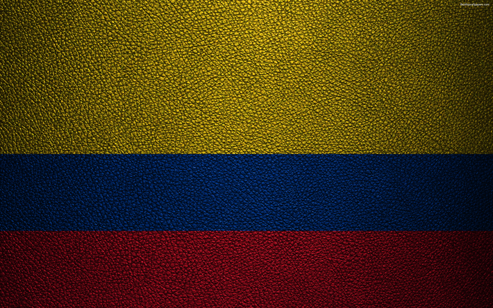 Bandera de Colombia, 4K, textura de cuero, bandera Colombiana, Am&#233;rica del Sur, Colombia