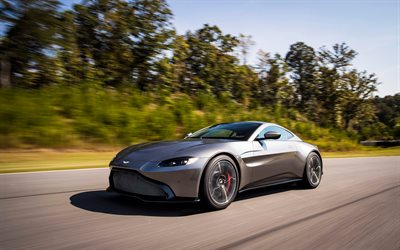 Aston Martin Vantage, 2018, 4k, British supercar, gray Vantage, road, speed, Aston Martin