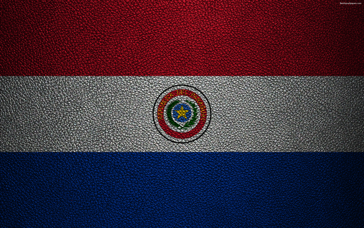 Bandera de Paraguay, 4k, textura de cuero, de la bandera Paraguaya, Am&#233;rica del Sur, Paraguay