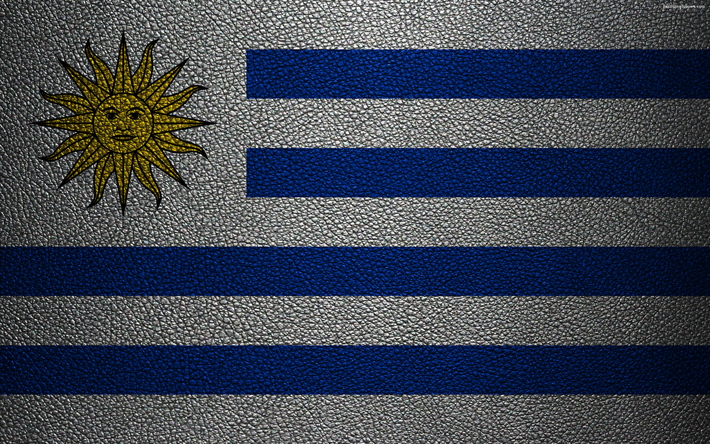 La bandera de Uruguay, 4k, textura de cuero, bandera Uruguaya, Am&#233;rica del Sur, Uruguay
