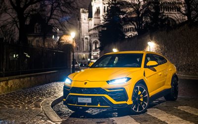 Lamborghini Guru, 4k, notte, 2018 auto, fari, Suv Lamborghini